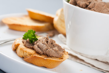 Open sandwiches with homemade chicken liver pate
