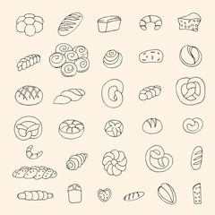 Set of sketch bakery items. Vector illustration