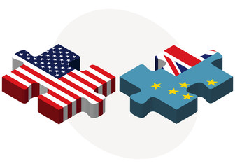 USA and Tuvalu Flags in puzzle