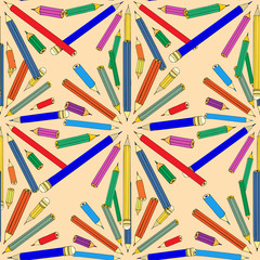 Seamless pattern with colored pencils