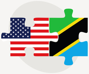 USA and Tanzania Flags in puzzle