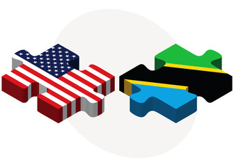 USA and Tanzania Flags in puzzle