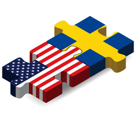 USA and Sweden Flags in puzzle