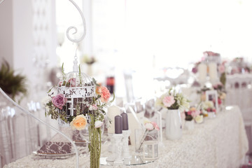Flowers and wedding table beautifully decorated