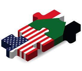 USA and Sudan Flags in puzzle