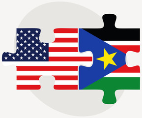 USA and South Sudan Flags in puzzle