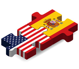 USA and Spain Flags in puzzle