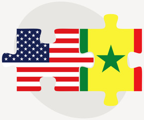 USA and Senegal Flags in puzzle