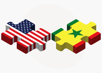 USA and Senegal Flags in puzzle