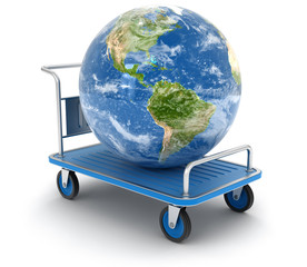 Handtruck with Globe (clipping path included)