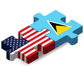 USA and Saint Lucia Flags in puzzle
