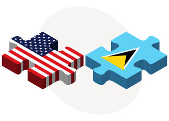 USA and Saint Lucia Flags in puzzle