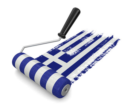 Paint roller with Greek flag (clipping path included)