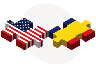 USA and Romania Flags in puzzle