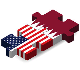 USA and Qatar Flags in puzzle