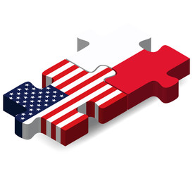 USA and Poland Flags in puzzle