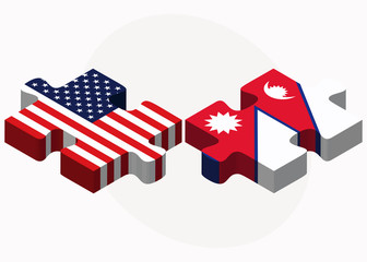 USA and Nepal Flags in puzzle