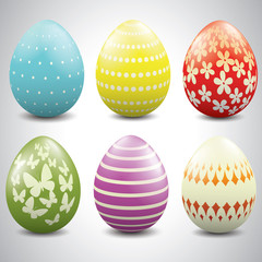 Set of six Easter eggs with different patterns