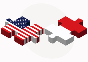 USA and Monaco Flags in puzzle