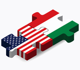 USA and Hungary Flags in puzzle