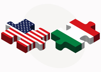 USA and Hungary Flags in puzzle