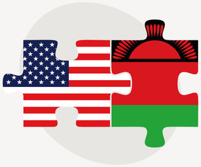 USA and Malawi Flags in puzzle