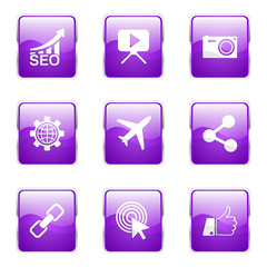 SEO Internet Sign Square Vector Violet Icon Design Set 1