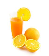 Orange juice and slice isolated on white