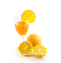 Orange juice and slice isolated on white