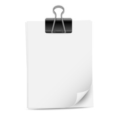 Paper sheets with binder clip, vector illustration