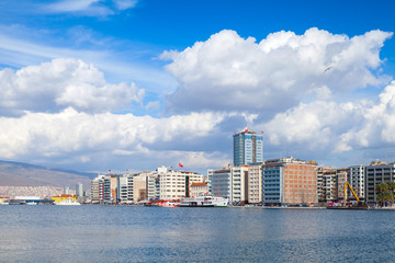 Fototapeta premium Coastal cityscape with modern buildings. Izmir, Turkey