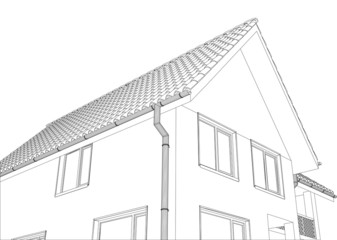 Vector sketch of the cottage with a roof