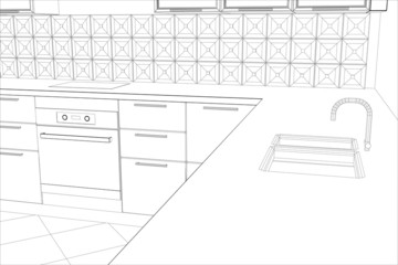 bstract sketch design interior kitchen. Illustration created of