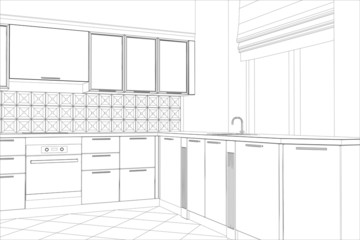 bstract sketch design interior kitchen. Illustration created of