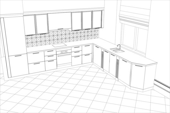 bstract sketch design interior kitchen. Illustration created of