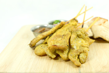 Pork satay on white background isolated