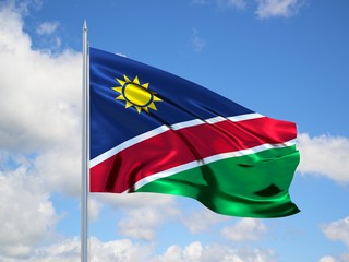 NAMIBIA 3d flag floating in the wind in blue sky