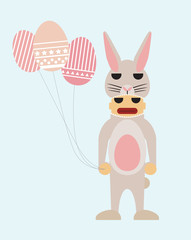 man wearing rabbit suit with balloons