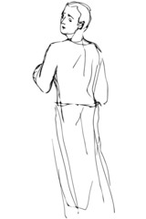 sketch of a man looking back over his shoulder
