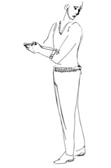 sketch of a man looking back over his shoulder