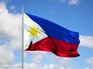 philipines 3d flag floating in the wind in blue sky