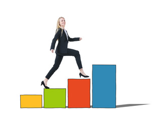 Businesswoman on a Bar Graph Moving Up Concept