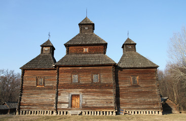 Fototapeta na wymiar Old Ukrainian wooden church. Historical architecture.