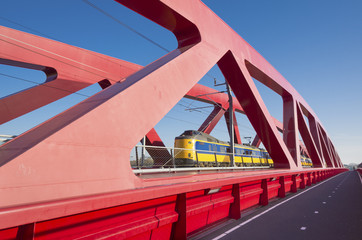 Naklejka premium red railroad bridge