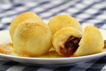 Dumplings with plums, closeup