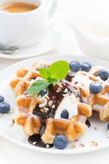 waffles with fresh blueberries for breakfast, vertical