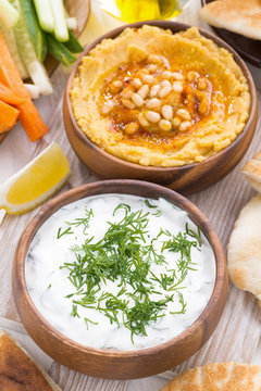 traditional Arabic sauce - hummus and yogurt with herbs