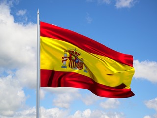 SPAIN 3d flag floating in the wind in blue sky