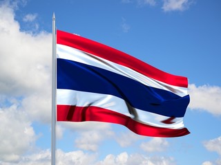 Thailand 3d flag floating in the wind in blue sky