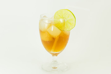 Fresh cocktail with cola drink and lime fruit